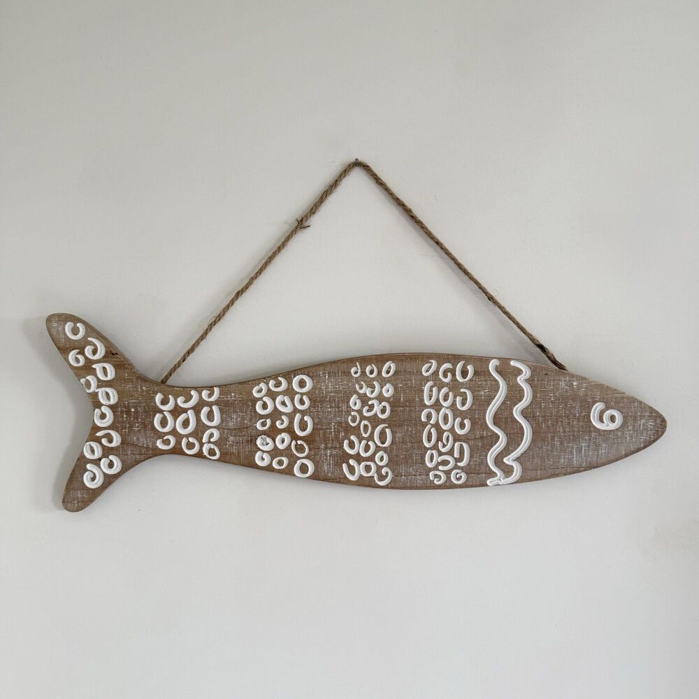 Rustic Wooden Hanging Fish Wall Decor 24”